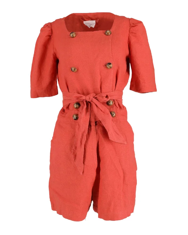 Special Offer Lisa Marie Fernandez Belted Jumpsuit in Orange Linen