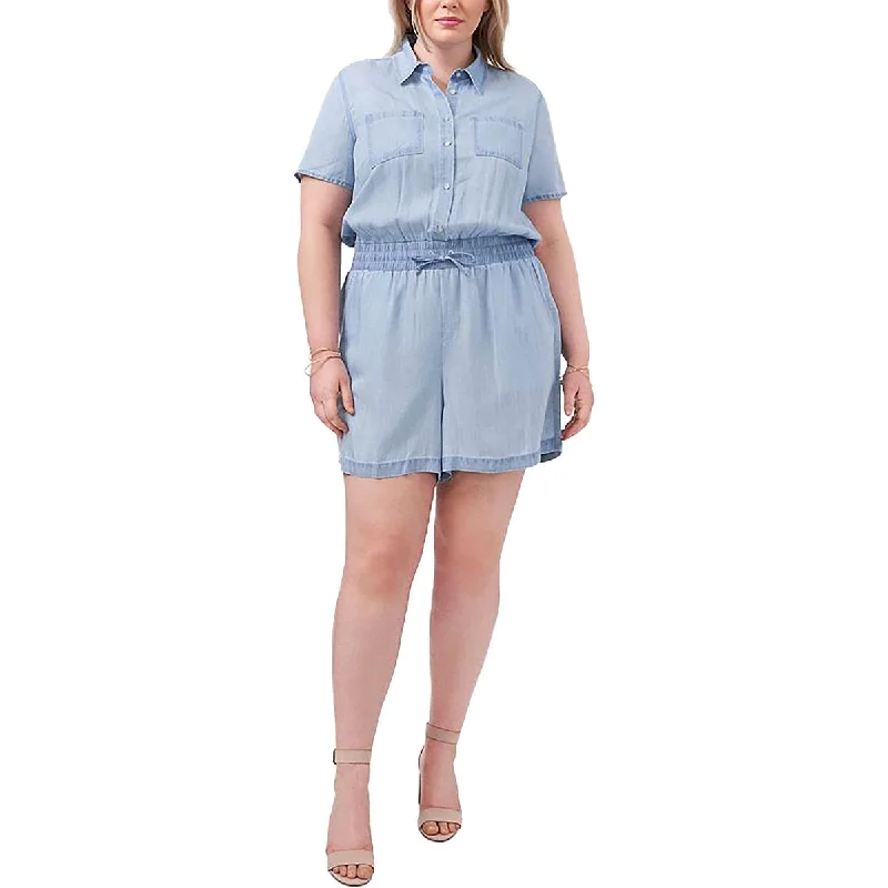 All Season Basics Discount Plus Womens Collared Short Romper