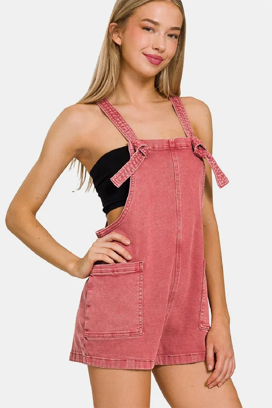 Style Revolution Washed Knot Strap Rompers