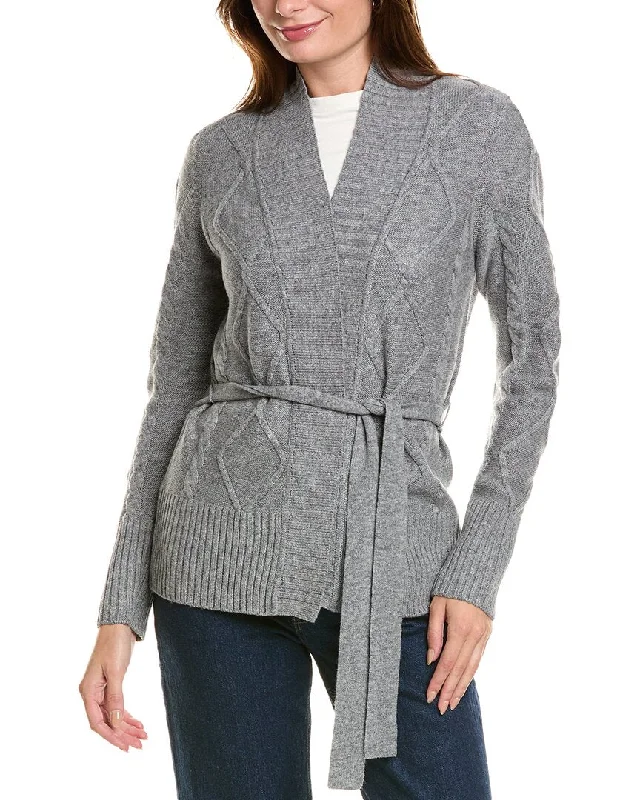 Save Big Forte Cashmere Belted Cable Wool & Cashmere-Blend Cardigan