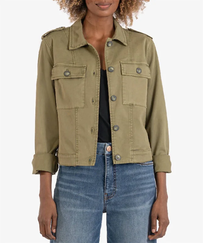 Casual Fashion Rosalyn Twill Trucker Jacket In Olive