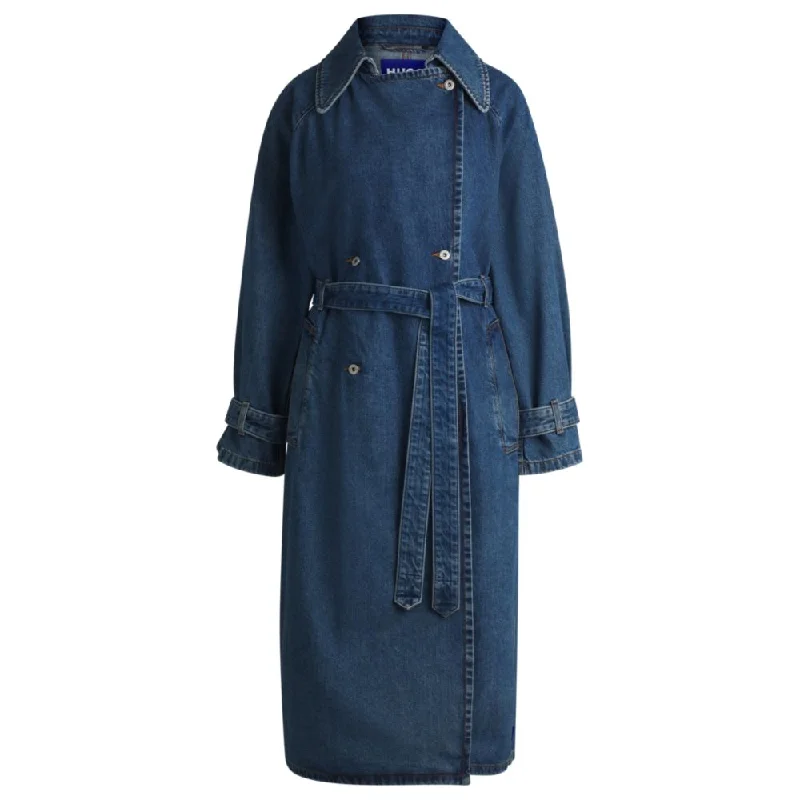 Versatile Outfits Double-breasted trench coat in dark-blue denim