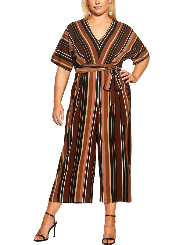 Current Trends Womens Striped Textured Jumpsuit