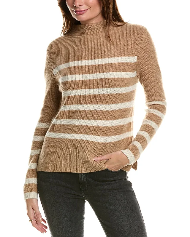 Fashion Deal Forte Cashmere Stripe Funnel Neck Cashmere Sweater