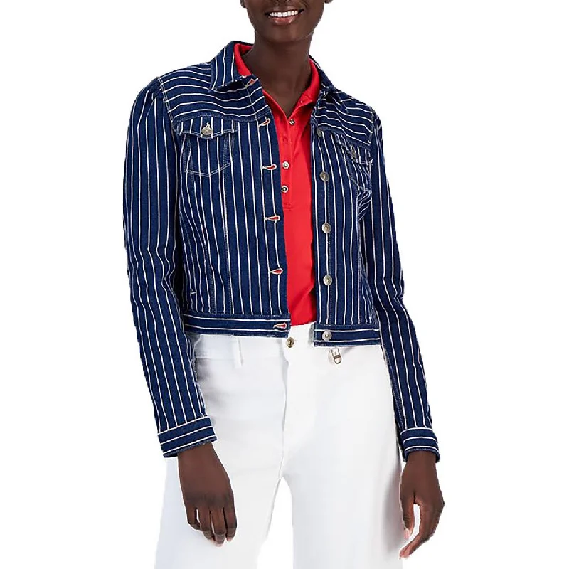 Flash Sales Womens Striped Denim Denim Jacket