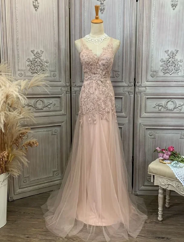 All Season Fashion Collection Prom Dresses Dress Party Wear Sleeveless V Neck Tulle with Appliques