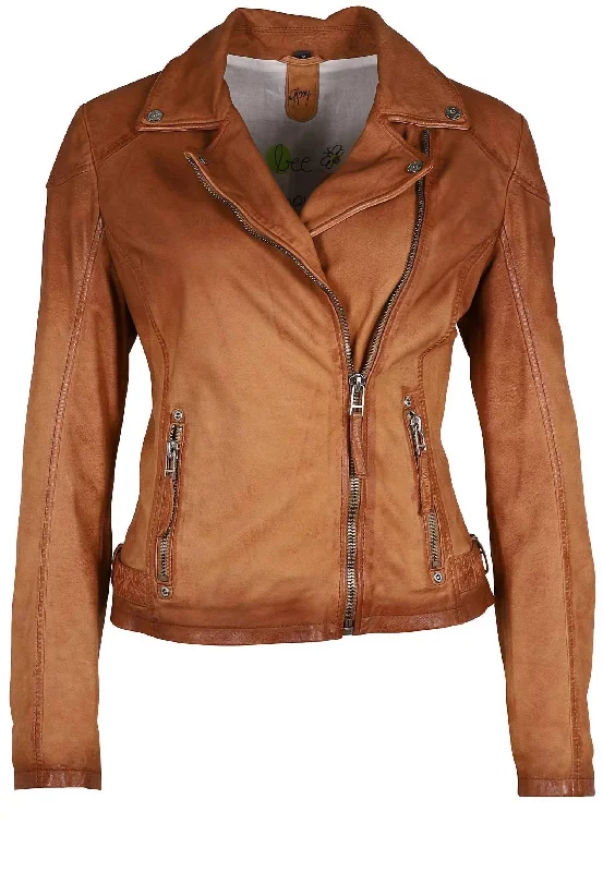 Limited Quantities Women's Nubuck Leather Biker Jacket In Cognac