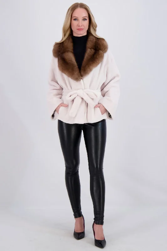 Trend Leading Collection SHEARED MINK JACKET W/ SABLE & BELT