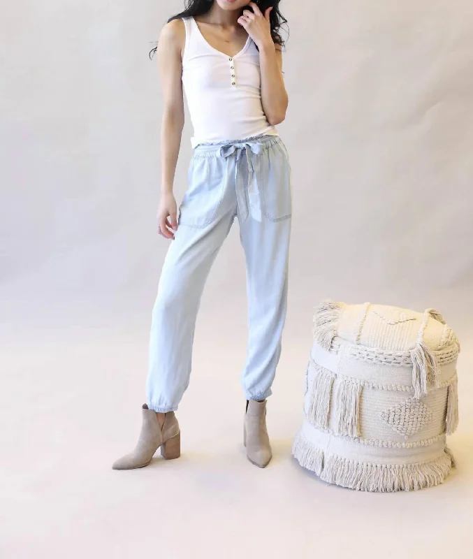 The Good Stuff Paperbag Waist Joggers In Light Blue