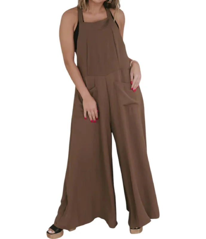 Catch Every Fashion Trend Good Day Drawstring Jumpsuit In Chocolate