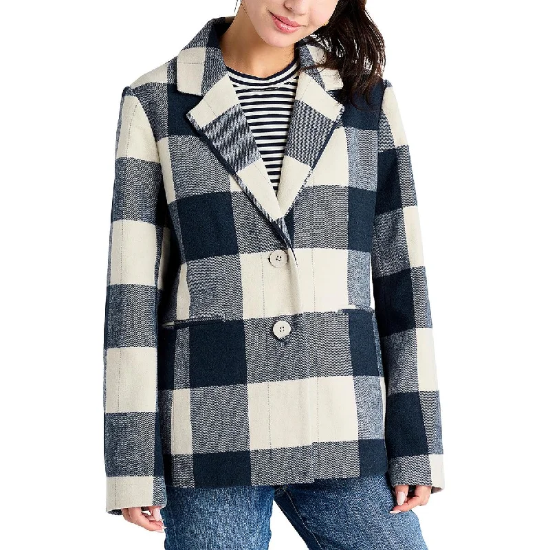 Beat The Heat In Tropical Styles Womens Plaid Oversized Double-Breasted Blazer