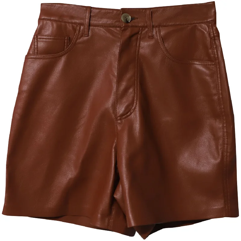 Earthy Tones Nanushka High-Waisted Shorts in Brown leather