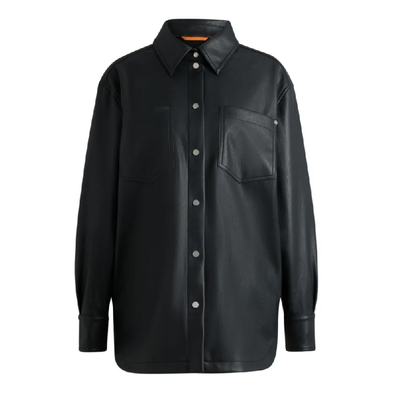 Trendy New Clothes Faux-leather overshirt with patch pockets