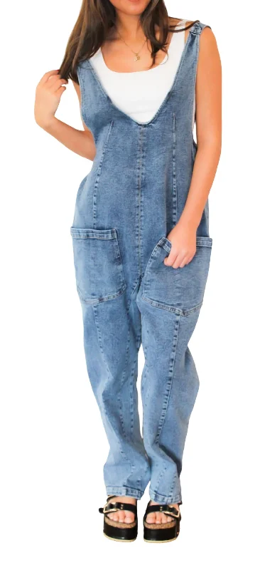 Wardrobe Upgrade Chasing You Denim Jumpsuit In Medium Wash