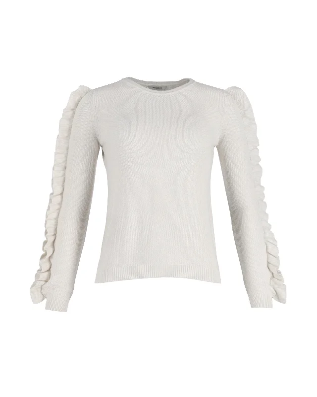 Trend Forward Women's Wear Max Mara Ruffled Sleeve Sweater in White Cotton