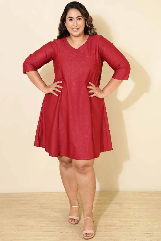 Playful Elegance Plus Size Maroon Shimmer A Line Dress