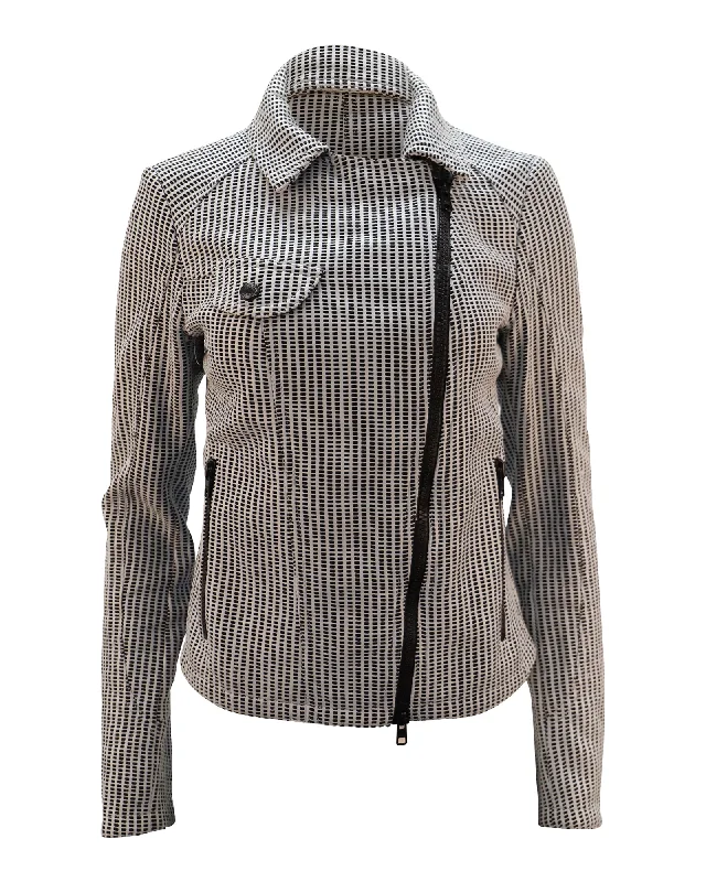 Relaxed Fashion Drome Perforated Jacket in Grey Leather