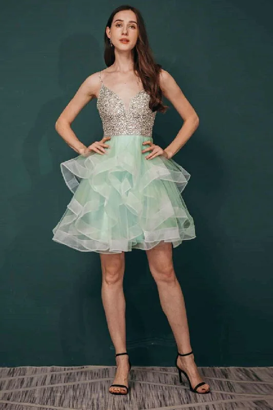 Spring Fashion Tulle and Sequin Block Short Party Dress Pink and Green