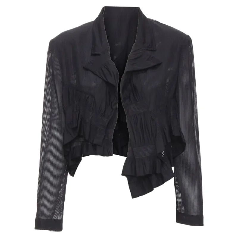 Playful Elegance Comme Des Garcons striped sheer ruffle cropped blazer jacket