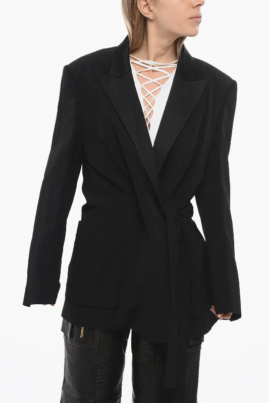 Trend Leading Collection Balmain Satin Lapel Wrap Blazer