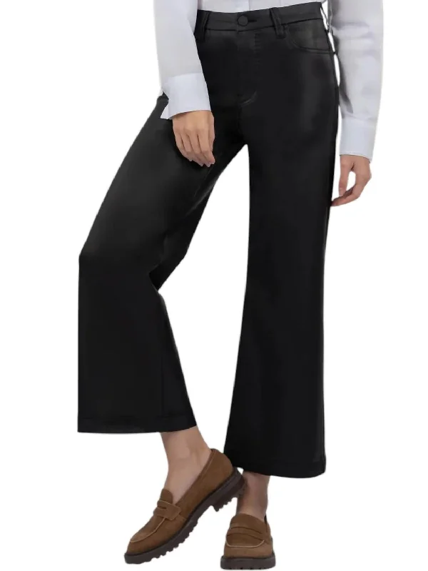 Sporty Streetwear Meg Coated High Rise Wide Leg Pants In Black