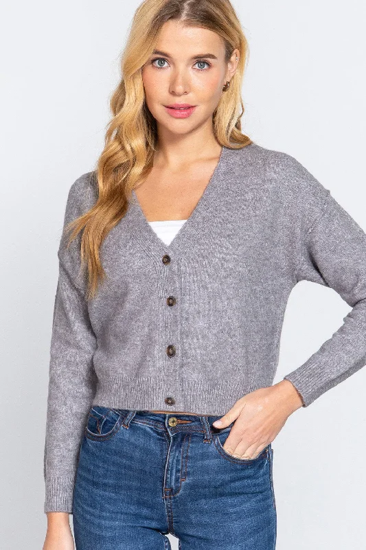 Minimalist Office - Ready Style V-Neck Button Up Long Sleeve Knit Cardigan