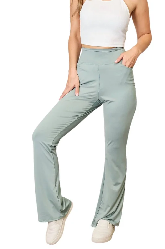 Bid Farewell To The Old Season Full Size Wide Waistband Sports Pants In Sage