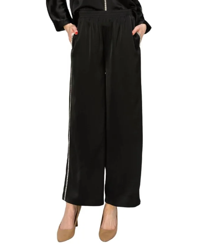 City Fashion Wynne Satin Diamond Trim Pant In Black