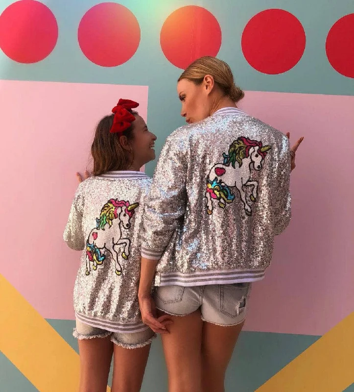 Father's Day Deals Women's Unicorn Sequin Bomber