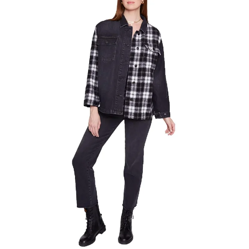 Best Deals Of The Season Womens Mixed Media Plaid Denim Jacket