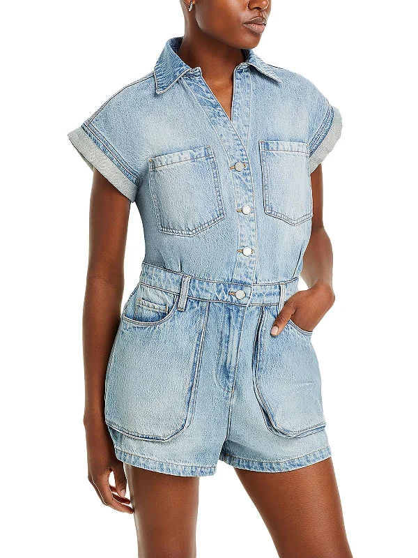 Everyday Glamour Womens Denim Cuff Sleeves Romper