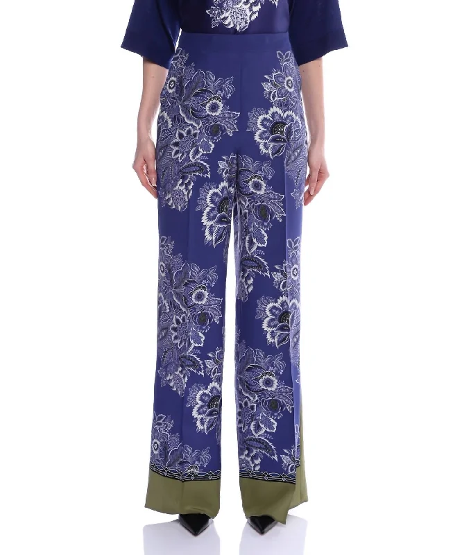 Essentials On Sale Printed Silk Trouser In Blue