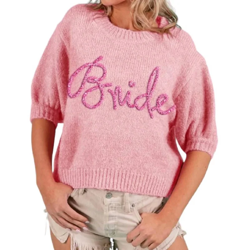 Chic Wardrobe Essentials Metallic Sweaters In Bride Pink