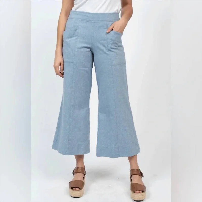 Stylish Spring Fashion Linen Pocket Pant In Blue