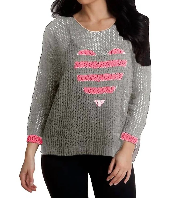 Eco Friendly Fashion Sale Crochet Heart Crew In Frost/pink