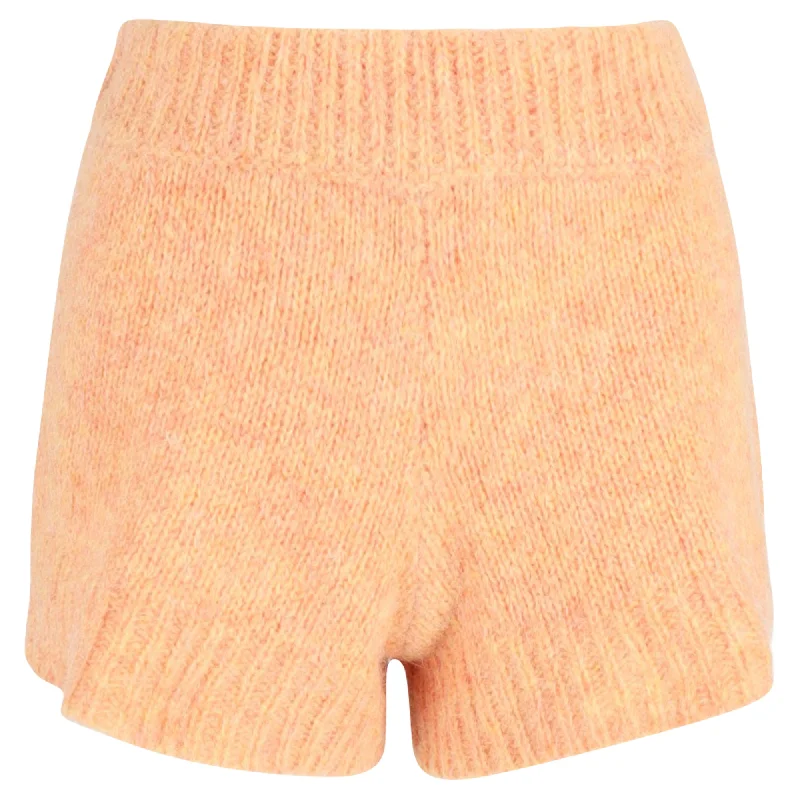 Seasonal Fashion Rotate Birger Christensen High-Waist Knit Shorts in Orange Wool