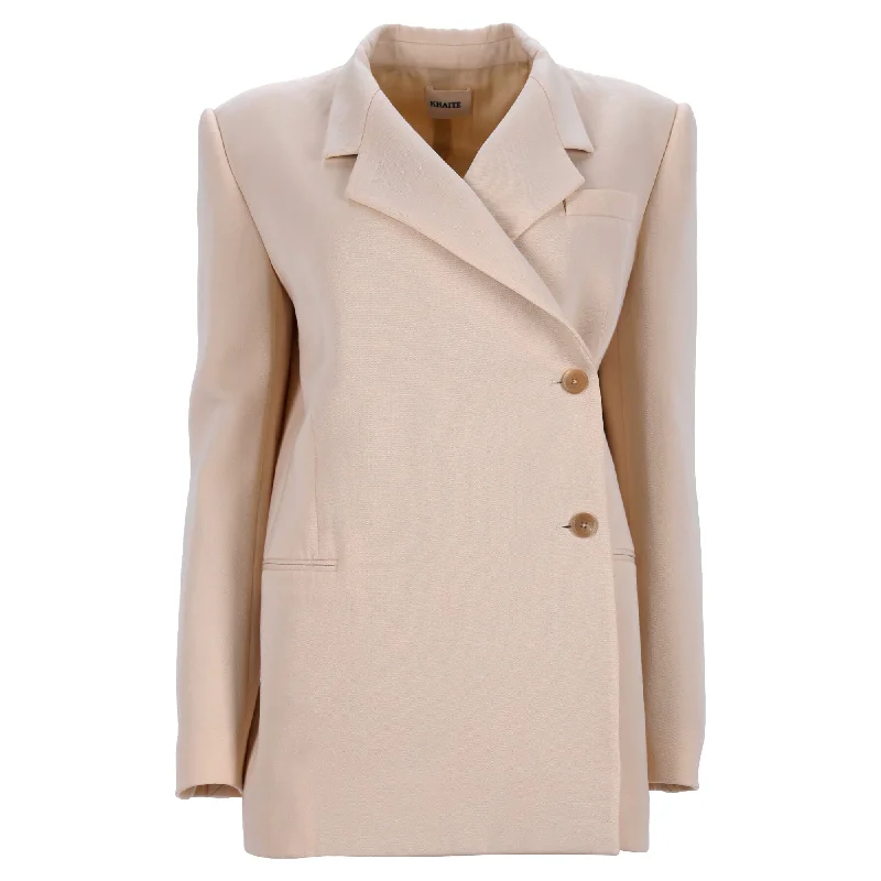 Fashion Forward Outfits Khaite Otero Asymmetric Blazer in Beige Virgin Wool