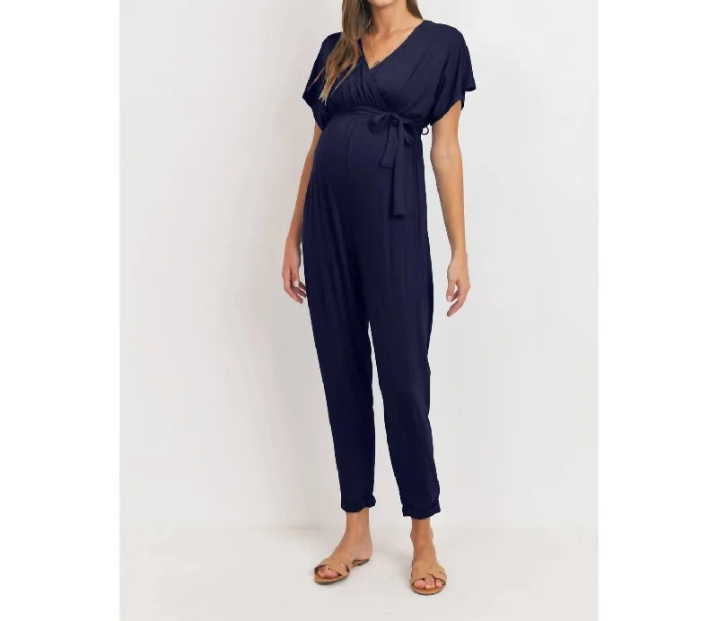 Seasonal Style Discounts Nursing Tapered Jumpsuit In Navy