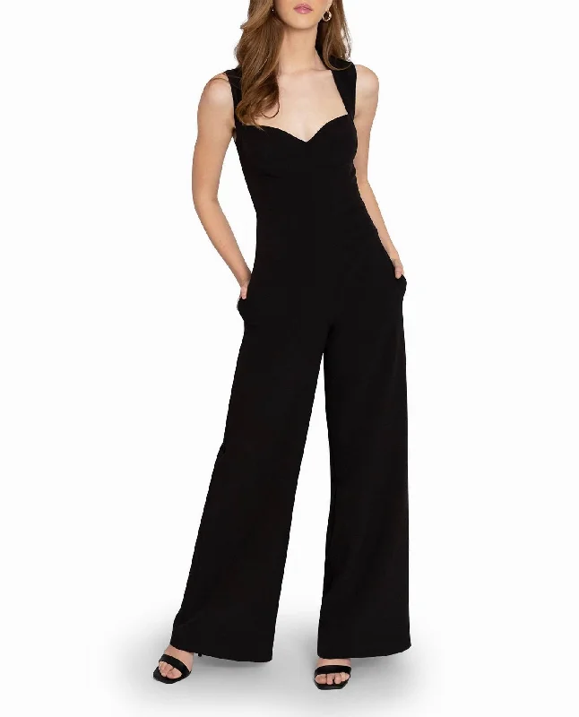 Stylish Spring Fashion Heavy Jersey Wide Leg Jumpsuit In Nm Black