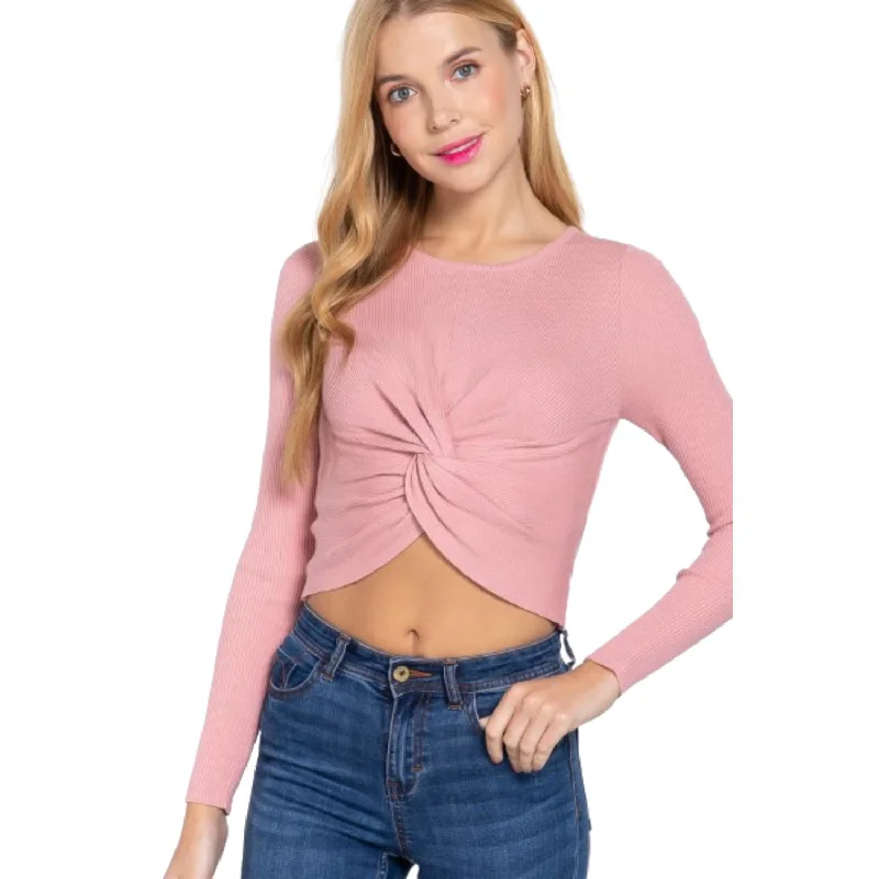 Exclusive Discount Crew Neck Knotted Crop Sweater