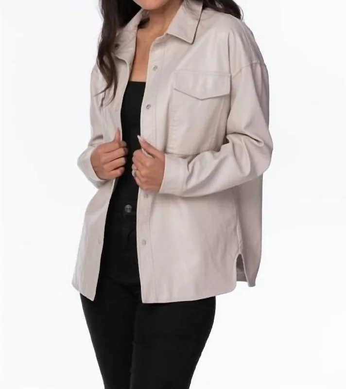 Save Big Faux Leather Shacket In Cream