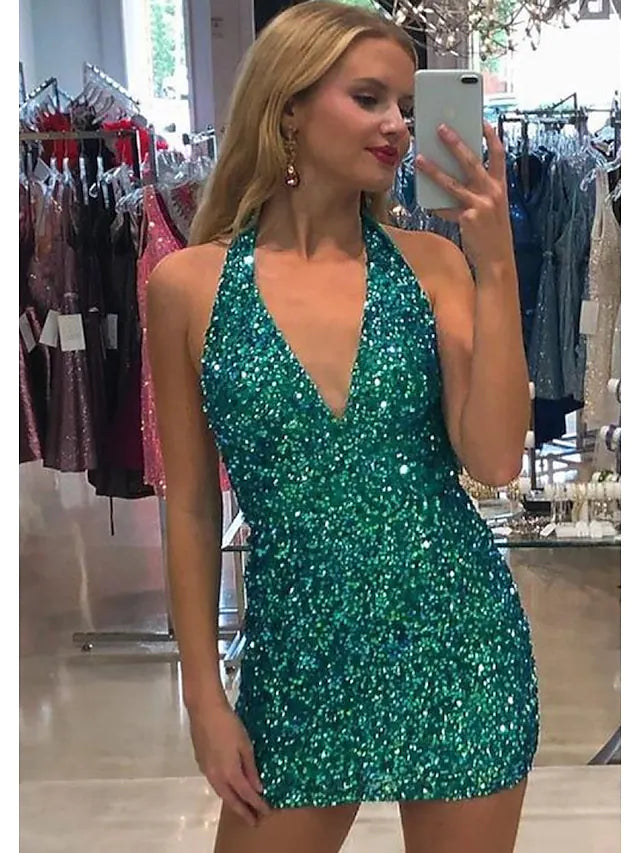 Limited Time Special Offer Party Dresses Sexy Dress Cocktail Party Short  Mini Sleeveless V Neck Sequined Backless with Sequin