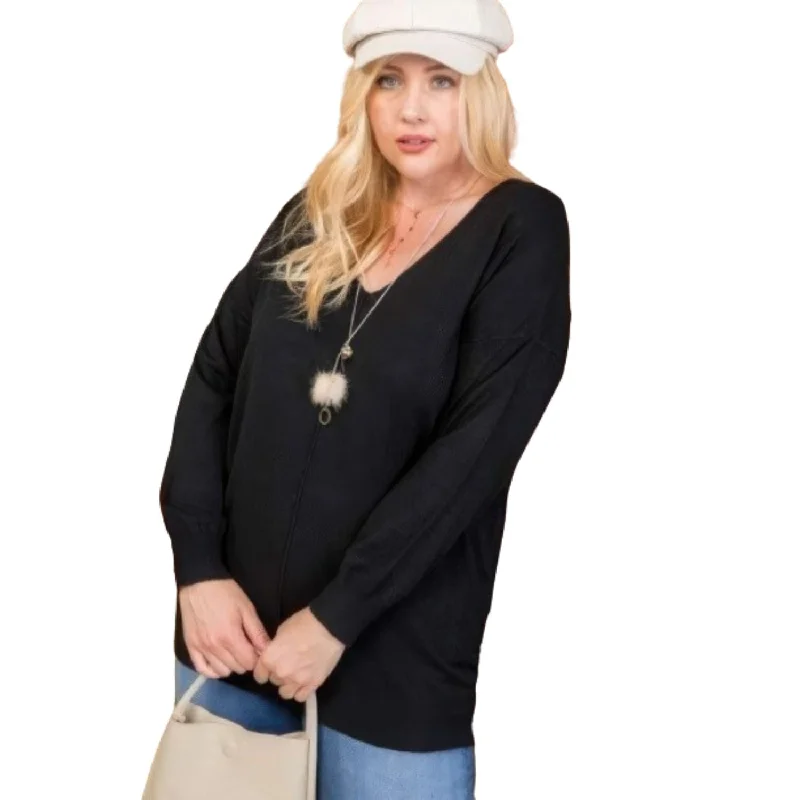 Day-To-Night Styles Plus Size V Neck 3/4 Sleeve Side Slit Hi-lo Sweater