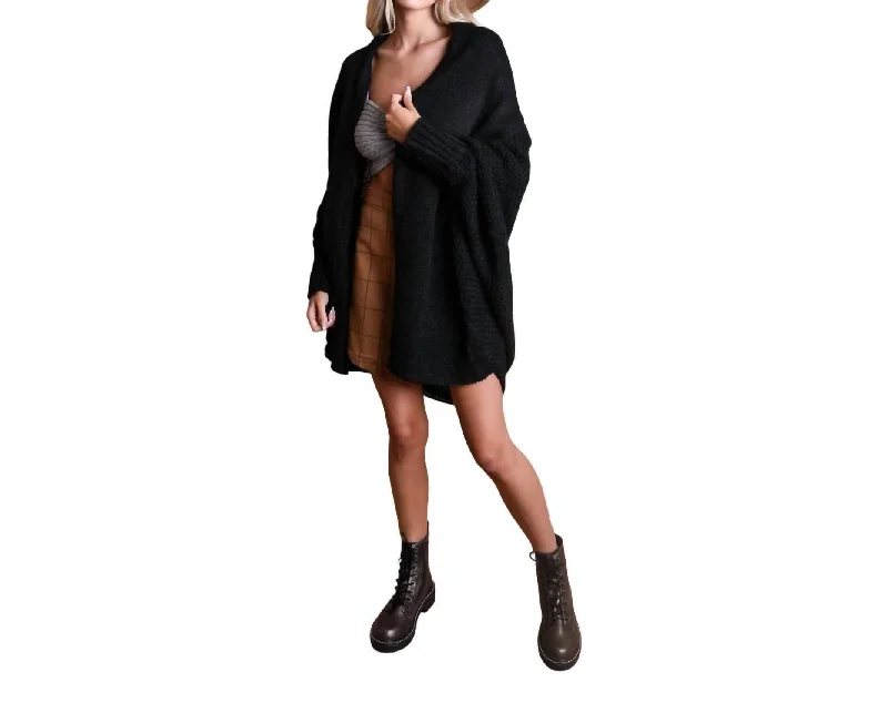 Colorful Clothing Carrie Ann Bat Sleeve Knit Cardigan In Black