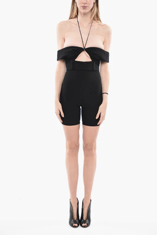 Winter Warm - Up Sale Saint Laurent Short Jumpsuit With Cutout And Rhinestones Detail