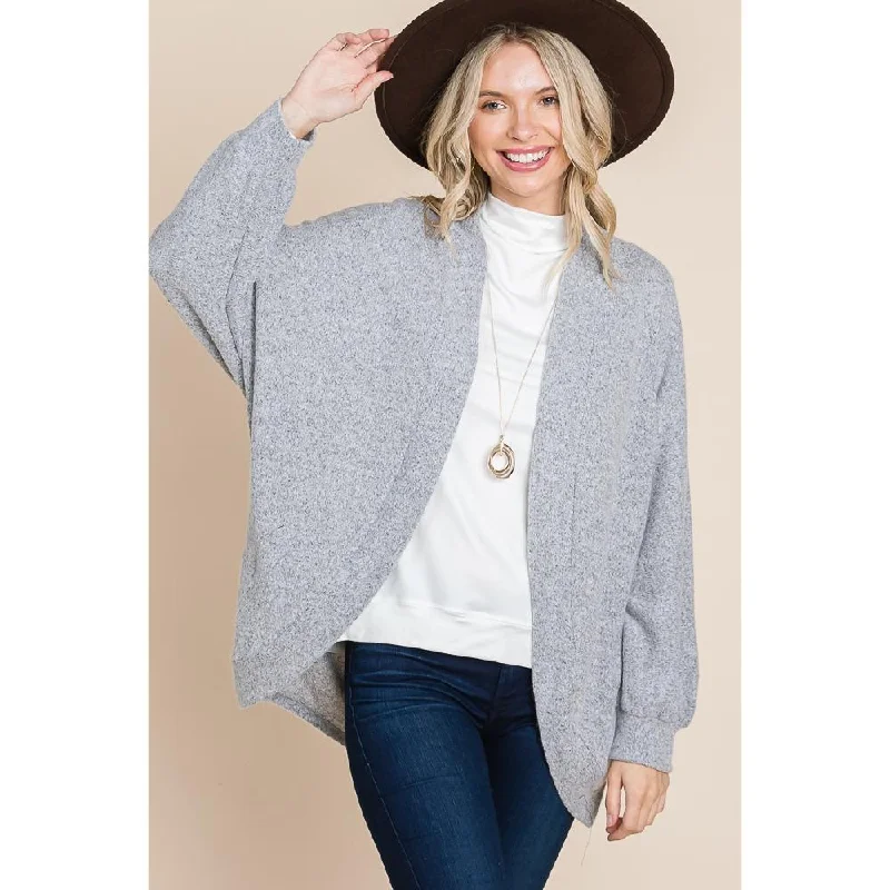 Hollywood Glam Award - Show Style Two Tone Open Front Warm And Cozy Circle Cardigan With Side Pockets