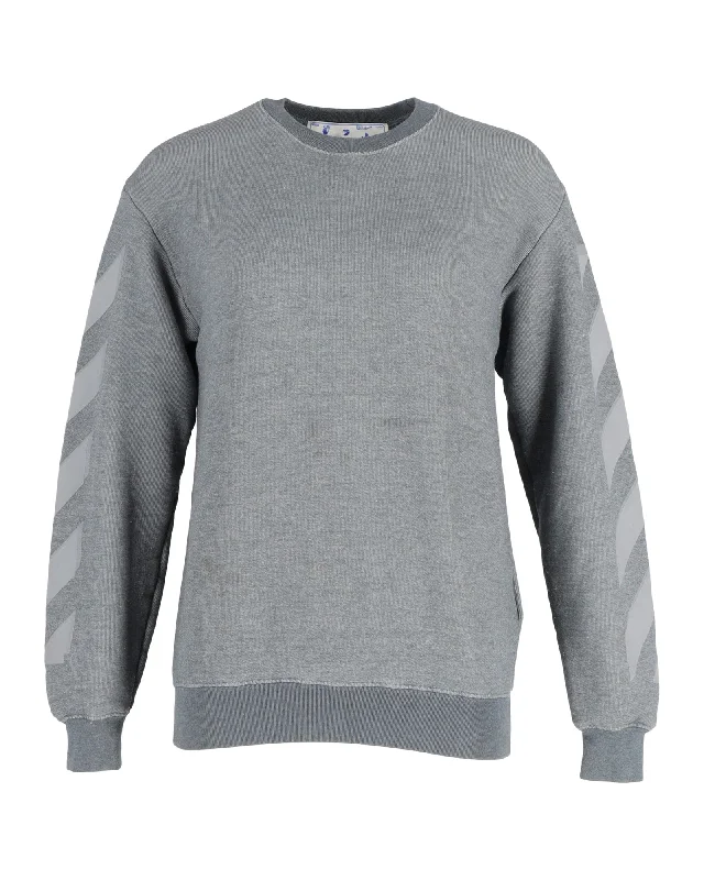 Trendy Street Style Attire Off-White Arrows Crewneck Sweatshirt in Grey Cotton