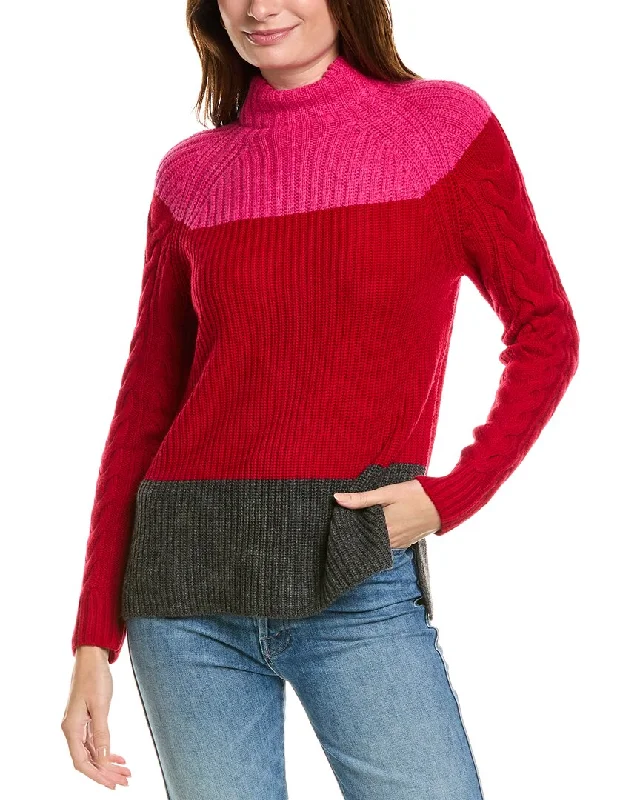 Fashion Forward Outfits Forte Cashmere Colorblocked Funnel Neck Wool & Cashmere-Blend Sweater