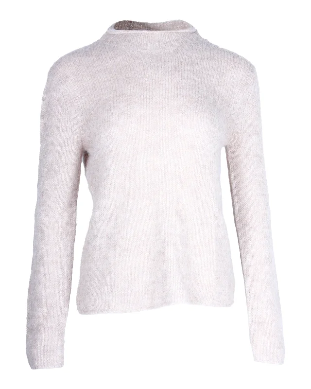 Trendy Women's Wear Theory Mock-Neck Sweater in Beige Alpaca Wool