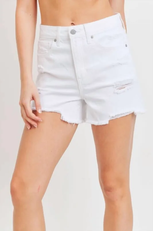 Limited Styles High Rise Distressed Denim Short In White